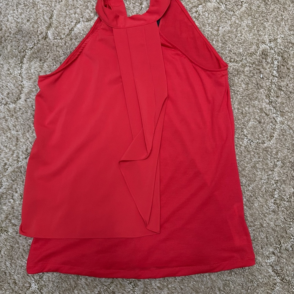 Zara Blouse Top Women's Sz M Red Pleated High Neck Sleeveless Blouse